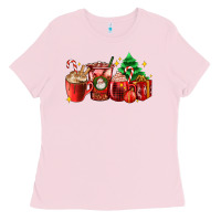 Bubblegum Pink Christmas coffee cups with gift and Christmas tree Ladies Tee - AdoDesignShop