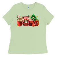 Matcha Christmas coffee cups with gift and Christmas tree Ladies Tee - AdoDesignShop