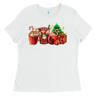 White Christmas coffee cups with gift and Christmas tree Ladies Tee - AdoDesignShop