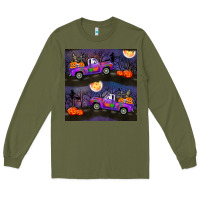 Army Green halloween spooky truck seamless pattern Long Sleeve Tee - BundleAndBundleShop