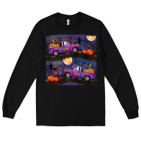 Black halloween spooky truck seamless pattern Long Sleeve Tee - BundleAndBundleShop