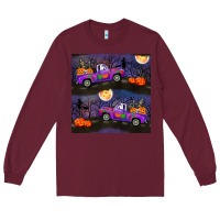 Burgundy halloween spooky truck seamless pattern Long Sleeve Tee - BundleAndBundleShop