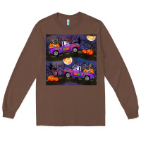 Chestnut halloween spooky truck seamless pattern Long Sleeve Tee - BundleAndBundleShop