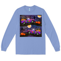 Colony Blue halloween spooky truck seamless pattern Long Sleeve Tee - BundleAndBundleShop