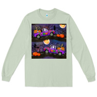 Matcha halloween spooky truck seamless pattern Long Sleeve Tee - BundleAndBundleShop