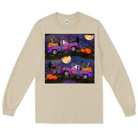 Mushroom halloween spooky truck seamless pattern Long Sleeve Tee - BundleAndBundleShop