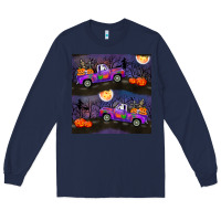Navy halloween spooky truck seamless pattern Long Sleeve Tee - BundleAndBundleShop