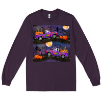 Plum halloween spooky truck seamless pattern Long Sleeve Tee - BundleAndBundleShop