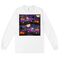 White halloween spooky truck seamless pattern Long Sleeve Tee - BundleAndBundleShop