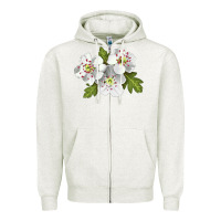 Oatmeal Heather Hawthorn Flower Illustrations Zipper Hoodie - LillyAllenDesigns