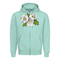 Seafoam Hawthorn Flower Illustrations Zipper Hoodie - LillyAllenDesigns