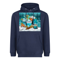 Navy winter coffee cups with gnome Heavyweight Hoodie - NancyCooperArtShop