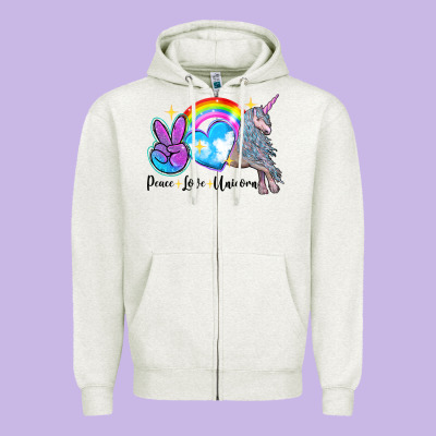 Peace Love Unicorn Zipper Hoodie Designed By Lillyallendesigns