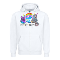 White peace love unicorn Zipper Hoodie - LillyAllenDesigns