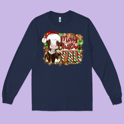 Merry Christmas Y'all Cow Long Sleeve Tee Designed By Artiststas