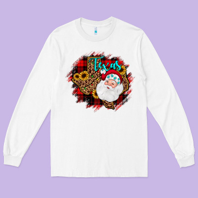 Texas Santa Wood Slice Ornament Long Sleeve Tee Designed By Jahusdesignshop