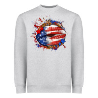 Heather Grey Leopard American flag lips Heavyweight Sweatshirt - Neo Western