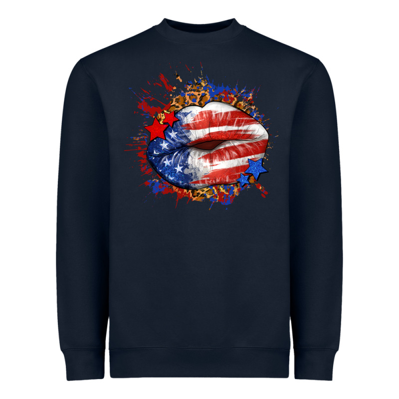 Leopard American Flag Lips Heavyweight Sweatshirt by Neo Western | Teevron