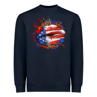 Navy Leopard American flag lips Heavyweight Sweatshirt - Neo Western