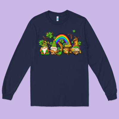 St Patricks Gnomes With Rainbow Long Sleeve Tee Designed By Adodesignshop