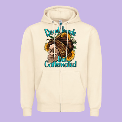 Dead Inside But Caffeinated Zipper Hoodie Designed By Jasminsmagicworld