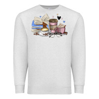 Oatmeal Heather coffee and books Premium Sweatshirt - MaliasSmallBusiness