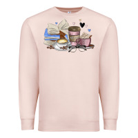Pale Pink coffee and books Premium Sweatshirt - MaliasSmallBusiness