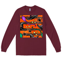 Burgundy halloween witch hats leopard seamless pattern Long Sleeve Tee - BundleAndBundleShop