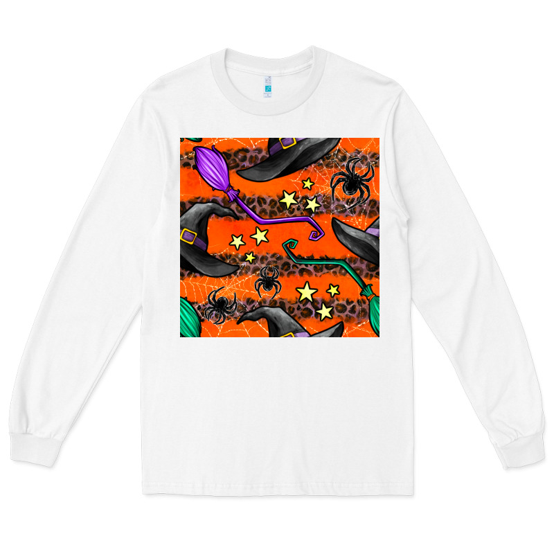 Halloween Witch Hats Leopard Seamless Pattern Long Sleeve Tee by BundleAndBundleShop | Teevron