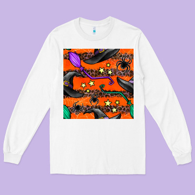 Halloween Witch Hats Leopard Seamless Pattern Long Sleeve Tee Designed By Bundleandbundleshop