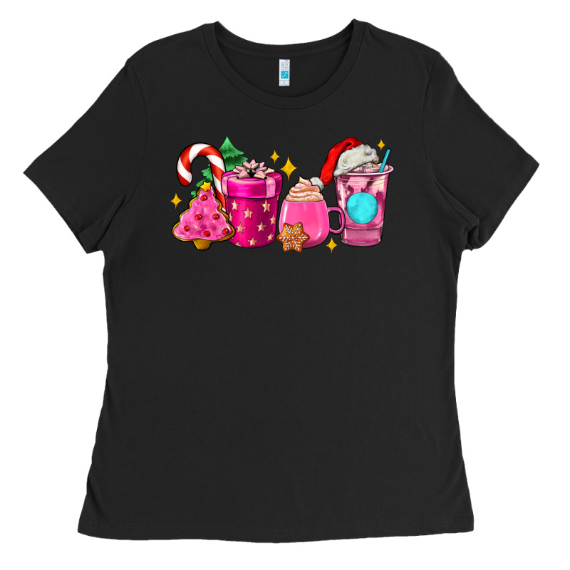 Pink Christmas Coffee Cups Ladies Tee by AdoDesignShop | Teevron