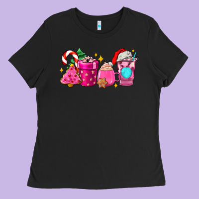 Pink Christmas Coffee Cups Ladies Tee Designed By Adodesignshop