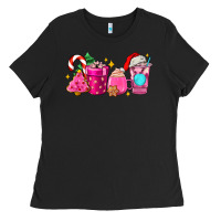 Black pink christmas coffee cups Ladies Tee - AdoDesignShop