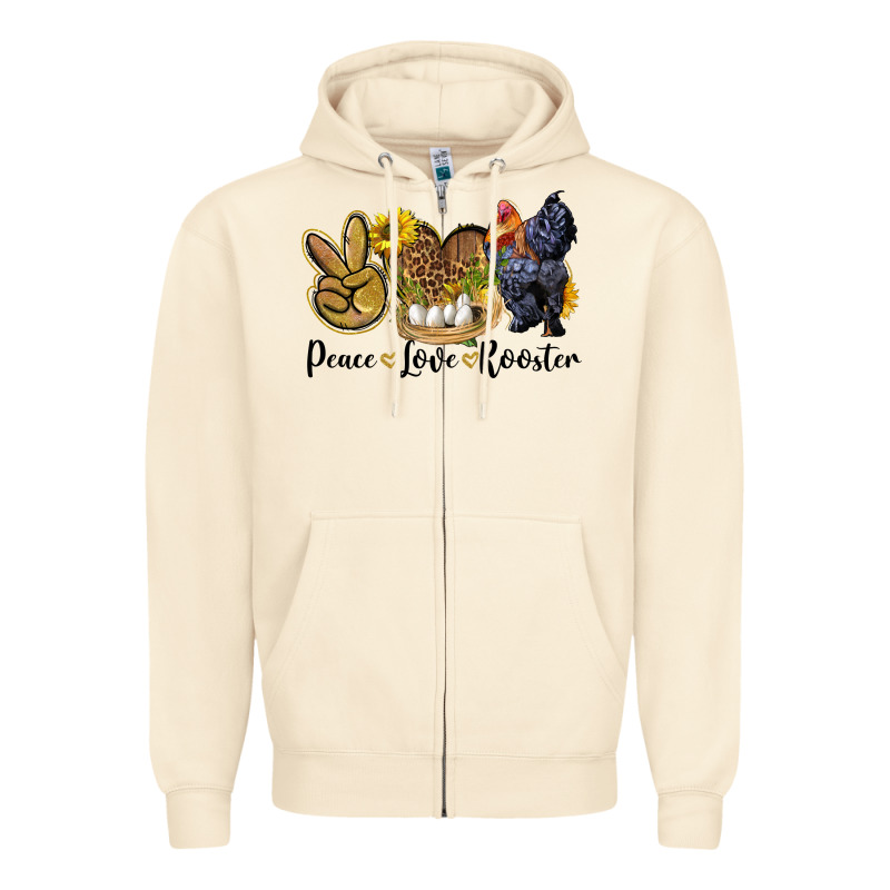 Peace Love Rooster Zipper Hoodie by LillyAllenDesigns | Teevron