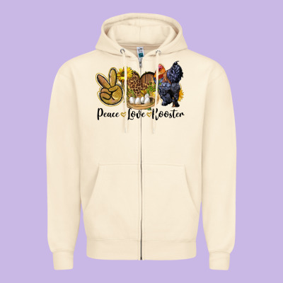 Peace Love Rooster Zipper Hoodie Designed By Lillyallendesigns