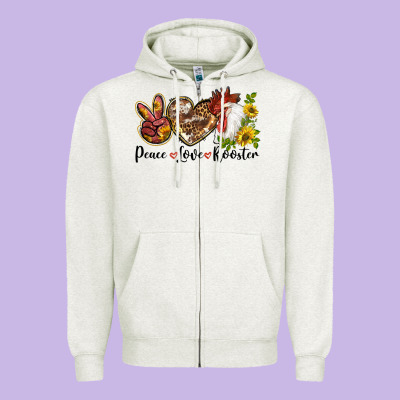 Peace Love Rooster With Sunflowers Zipper Hoodie Designed By Lillyallendesigns