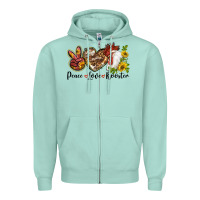 Seafoam Peace Love Rooster With Sunflowers Zipper Hoodie - LillyAllenDesigns
