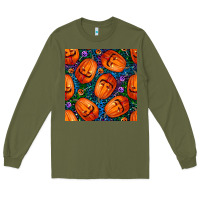Army Green halloween pumpkin and candy seamless pattern Long Sleeve Tee - BundleAndBundleShop