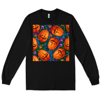 Black halloween pumpkin and candy seamless pattern Long Sleeve Tee - BundleAndBundleShop