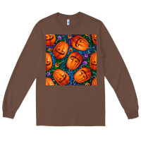Chestnut halloween pumpkin and candy seamless pattern Long Sleeve Tee - BundleAndBundleShop