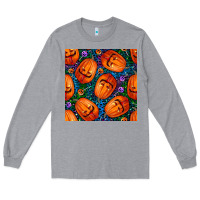 Heather Grey halloween pumpkin and candy seamless pattern Long Sleeve Tee - BundleAndBundleShop