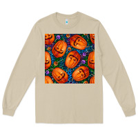 Mushroom halloween pumpkin and candy seamless pattern Long Sleeve Tee - BundleAndBundleShop