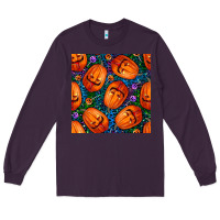 Plum halloween pumpkin and candy seamless pattern Long Sleeve Tee - BundleAndBundleShop