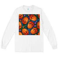 White halloween pumpkin and candy seamless pattern Long Sleeve Tee - BundleAndBundleShop