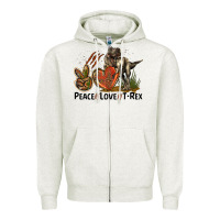 Oatmeal Heather Western Peace Love T-Rex Zipper Hoodie - LillyAllenDesigns