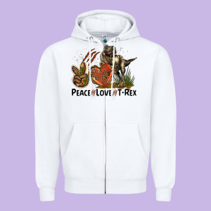 Western Peace Love T-rex Zipper Hoodie Designed By Lillyallendesigns
