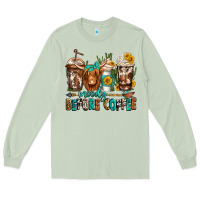 Matcha moody before coffee longhaired cow coffee Long Sleeve Tee - Jasminsmagicworld