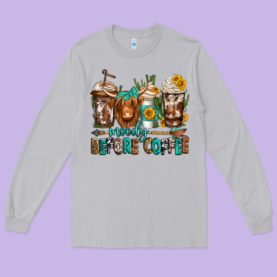 Moody Before Coffee Longhaired Cow Coffee Long Sleeve Tee Designed By Jasminsmagicworld