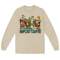 Mushroom moody before coffee longhaired cow coffee Long Sleeve Tee - Jasminsmagicworld