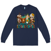 Navy moody before coffee longhaired cow coffee Long Sleeve Tee - Jasminsmagicworld